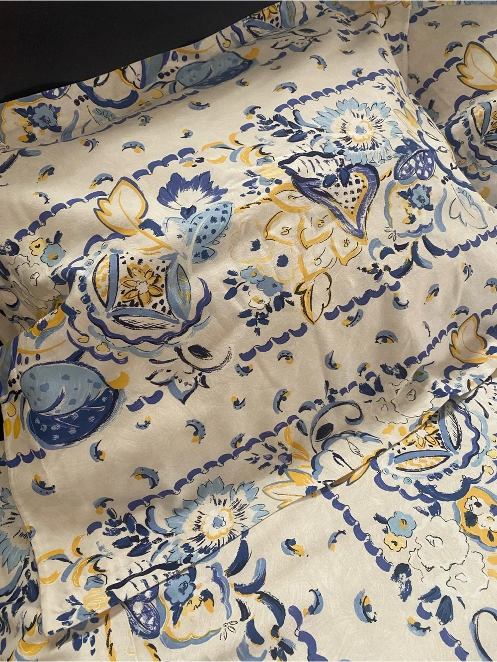 5th Avenue Designs Vtg Duvet Cover and Shams Floral Blue and Yellow Queen Sz